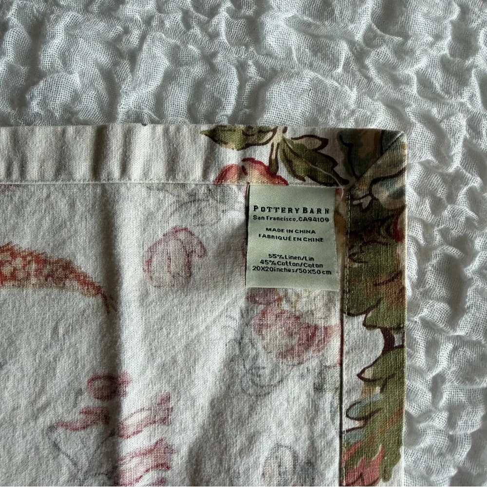 Pottery Barn Floral Linen Cotton Napkins Set Cottagecore Sage Green